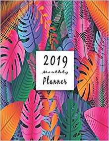 2019: Schedule Organizer Beautiful Colorful Halo Lovely Tropical Background with Flat Design Cover Monthly and Weekly Calend